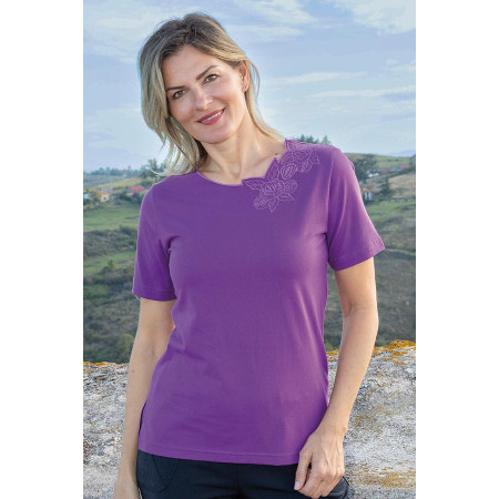Tshirt brodé coton mauve 