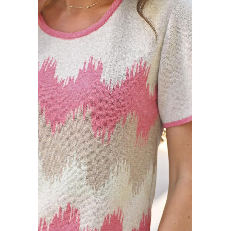 Pull manches courtes T38 à 56 - saumon - détail graphisme
