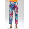 Pantalon élastiqué large motif feuille dos 