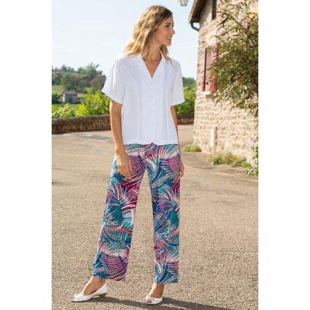Pantalon élastiqué large motif feuille tenue