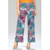 Pantalon élastiqué large motif feuille 