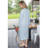 Chemise de nuit ouverte devant Manches longues bleue de dos