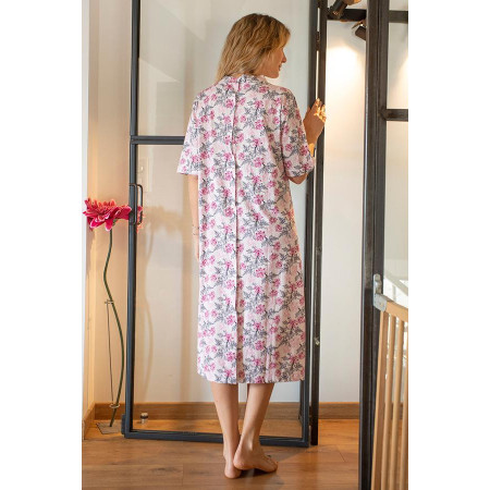 Chemise nuit ouverte dos pressions rose de dos