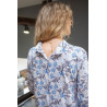 Chemise nuit ouverte dos pressions fleuri bleu tissu