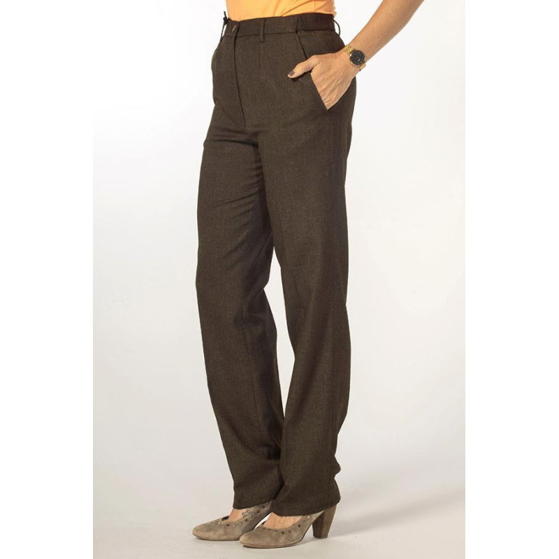 Pantalon ceinture confort T 38 à 56 marron de profil Pantalon ceinture confort T 38 à 56 marron de profil