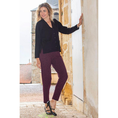Pantalon élastiqué velours prune tenue