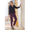 Pantalon élastiqué velours prune tenue