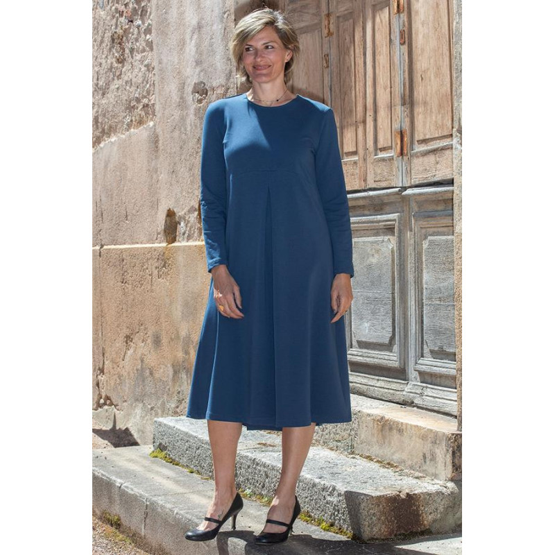 Robe dos croisé coton pressions T38 à 56 - Marine Robe dos croisé coton pressions T38 à 56 - Marine