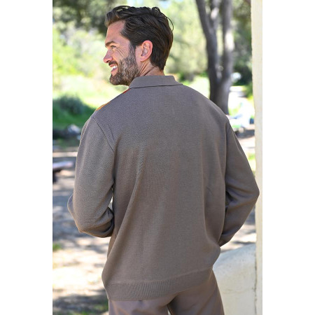 Polo hiver 10% laine taupe dos