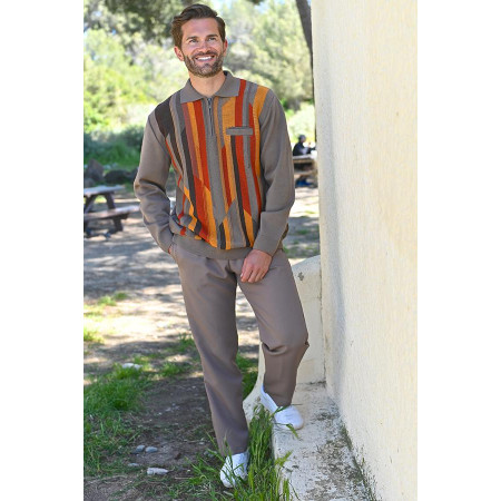 Polo hiver 10% laine taupe vue ensemble