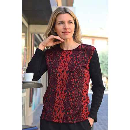 Pull bicolore rouge