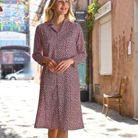 Robe ouverte dos par pressions graphique bleu