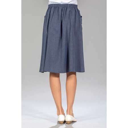 Jupe avec poches taille élastiquée - bleue de dos