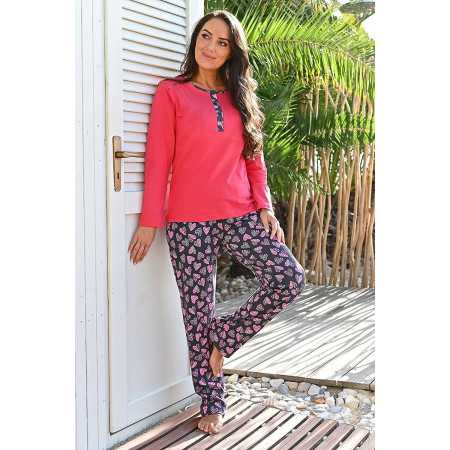 Pyjama femme manches longues rose corail femme senior