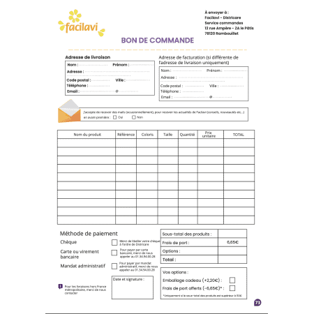 Bon de commande Facilavi à télécharger