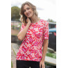 Tee-shirt médicalisé femme rouge fleuri ouverture complète dans le dos par pressions