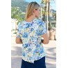 Tee-shirt médicalisé fleuri bleu pour femme senior - vue de dos
