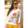 Te-shirt femme manches longues facile à enfiler blanc et avec motifs colorés fleurs 