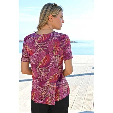 Tee-shirt manches courtes mauve médicalise femme ouverture dos 
