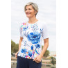 Tee-shirt médicalisé femme manches courtes blanc avec fleurs bleues 