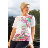 T-shirt manches courtes médicalisé femme - blanc avec fleurs roses 