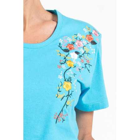 Tee-shirt manches courtes mauve médicalise femme zoom broderie fleur