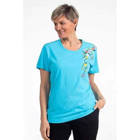 Tee-shirt femme coloris bleu, médicalisé avec ouverture dans le dos 