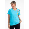 Tee-shirt femme coloris bleu, médicalisé avec ouverture dans le dos 