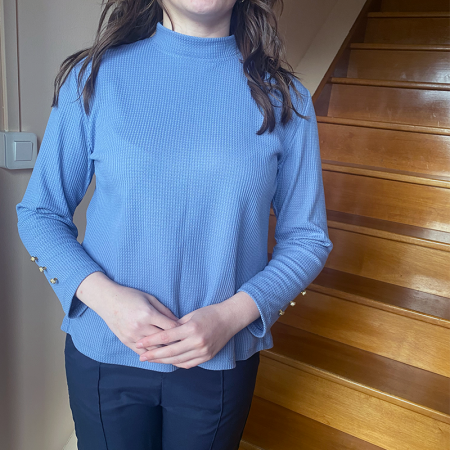 Pull  bleu médicalisé pour femme senior manches longues 