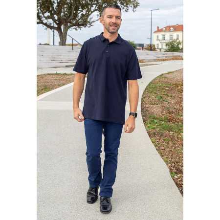 Polo homme ouvert dans le dos par pressions marine