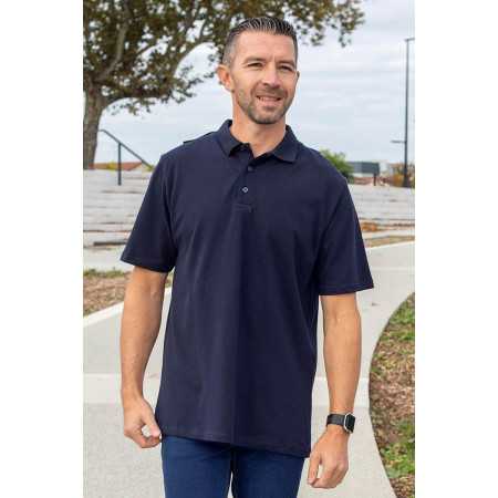 Polo homme ouvert dans le dos par pressions marine vue avant