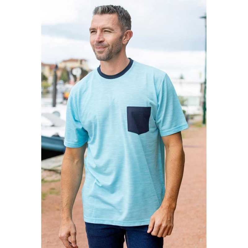T-shirt médicalisé homme bleu ciel - ouvert dans le dos par pressions T-shirt médicalisé homme bleu ciel - ouvert dans le dos par pressions
