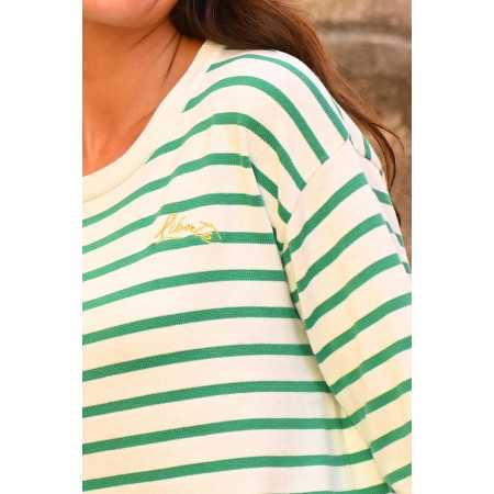 Pull rayé vert 100% coton pour femme - confortable et chaud