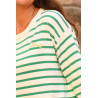 Pull rayé vert 100% coton pour femme - confortable et chaud