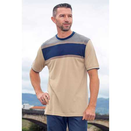 T-shirt médicalisé pour homme senior - ouvert dans le dos - beige