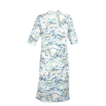 Robe médicalisée pour femme senior ouverture dans le dos par pressions coloris fleurs bleues