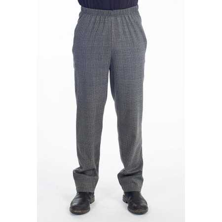 Pantalon homme senior taille élastique - gris avec carreaux