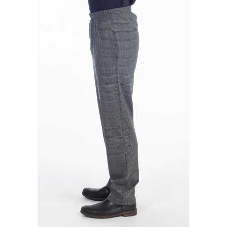 Pantalon homme senior taille élastique - gris avec carreaux