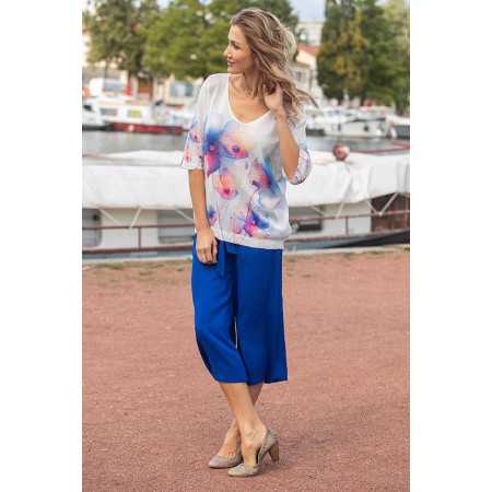 Tee-shirt femme senior imprimé floral manches 3/4 tenue