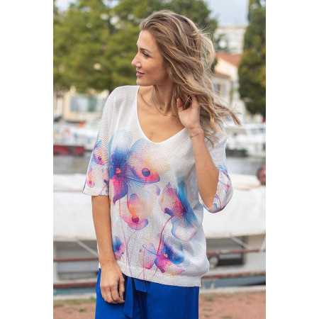 Pull printemps / été pour femme senior  - motif imprimé