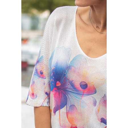 Pull printemps / été pour femme senior  - motif imprimé
