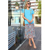 Tee-shirt bleu manches courtes pour femme senior avec broderie fleurs