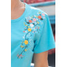 Tee-shirt bleu manches courtes pour femme senior avec broderie fleurs