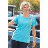 Tee-shirt bleu manches courtes pour femme senior avec broderie fleurs