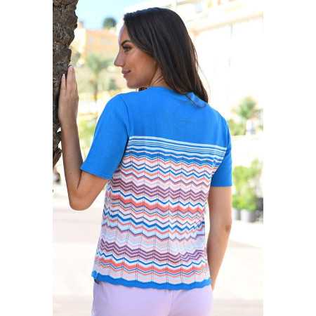 Pull léger bleu pour femme senior - printemps  / été - manches courtes