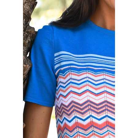 Pull léger bleu pour femme senior - printemps  / été - manches courtes