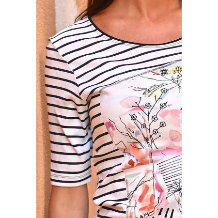T-shirt femme senior âgée 100% coton style marinière