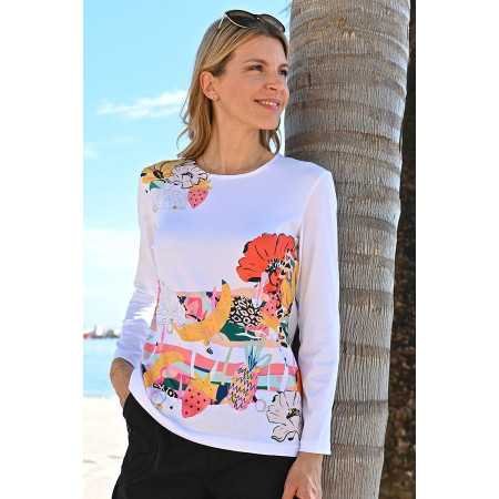 Tee-shirt pour femme âgée avec imprimé floral - Fabriqué en France