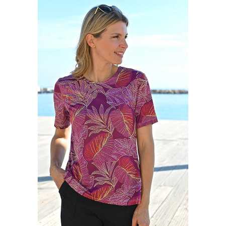 Tee-shirt imprimé feuillage femme senior - manches courtes été