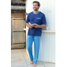 Pyjama homme manches courtes homme senior coloris bleu facile à enfiler